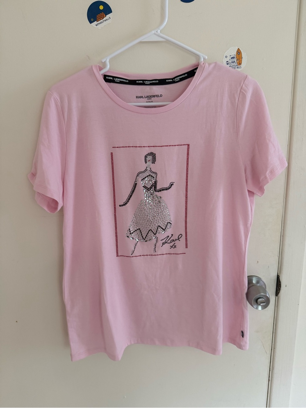 New Karl Lagerfeld Pink Embellished Graphic Tee